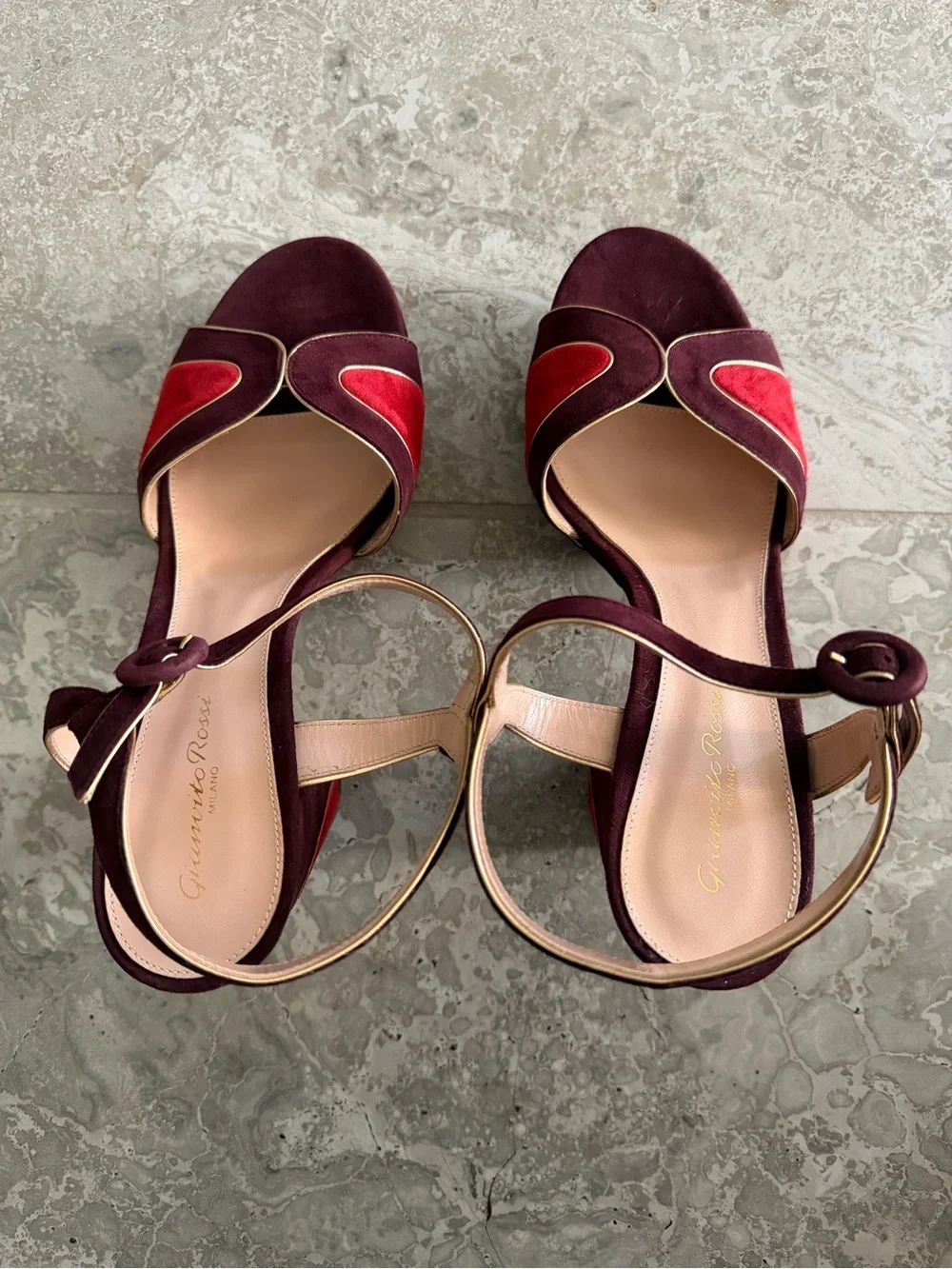Gianvito Rossi Tamara Platform Heeled Burgundy Suede Sandals Size 40, NEW $1,495